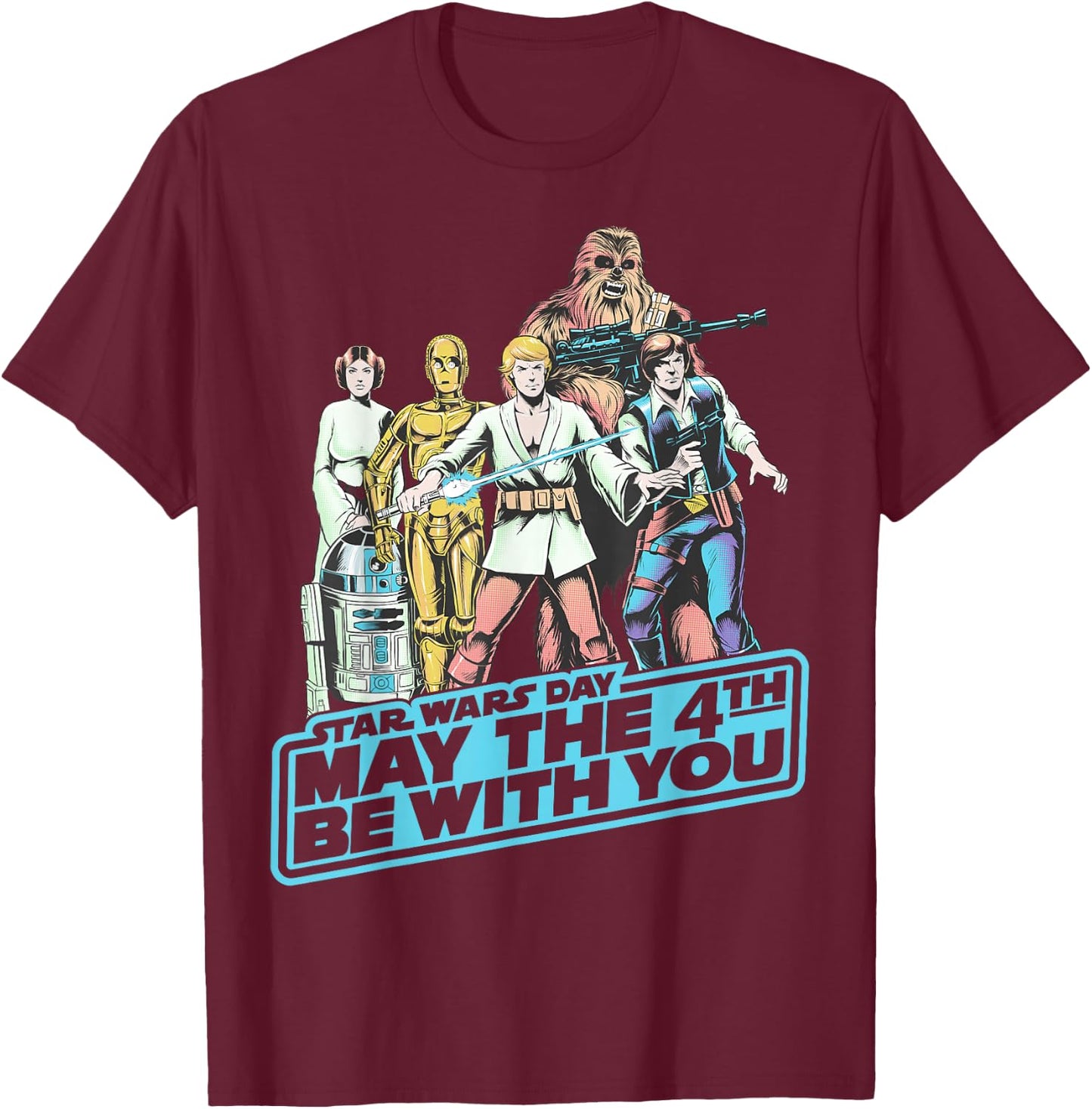 Star Wars May The Fourth Group Shot Retro Poster T-Shirt - T-Shirt | Maroon