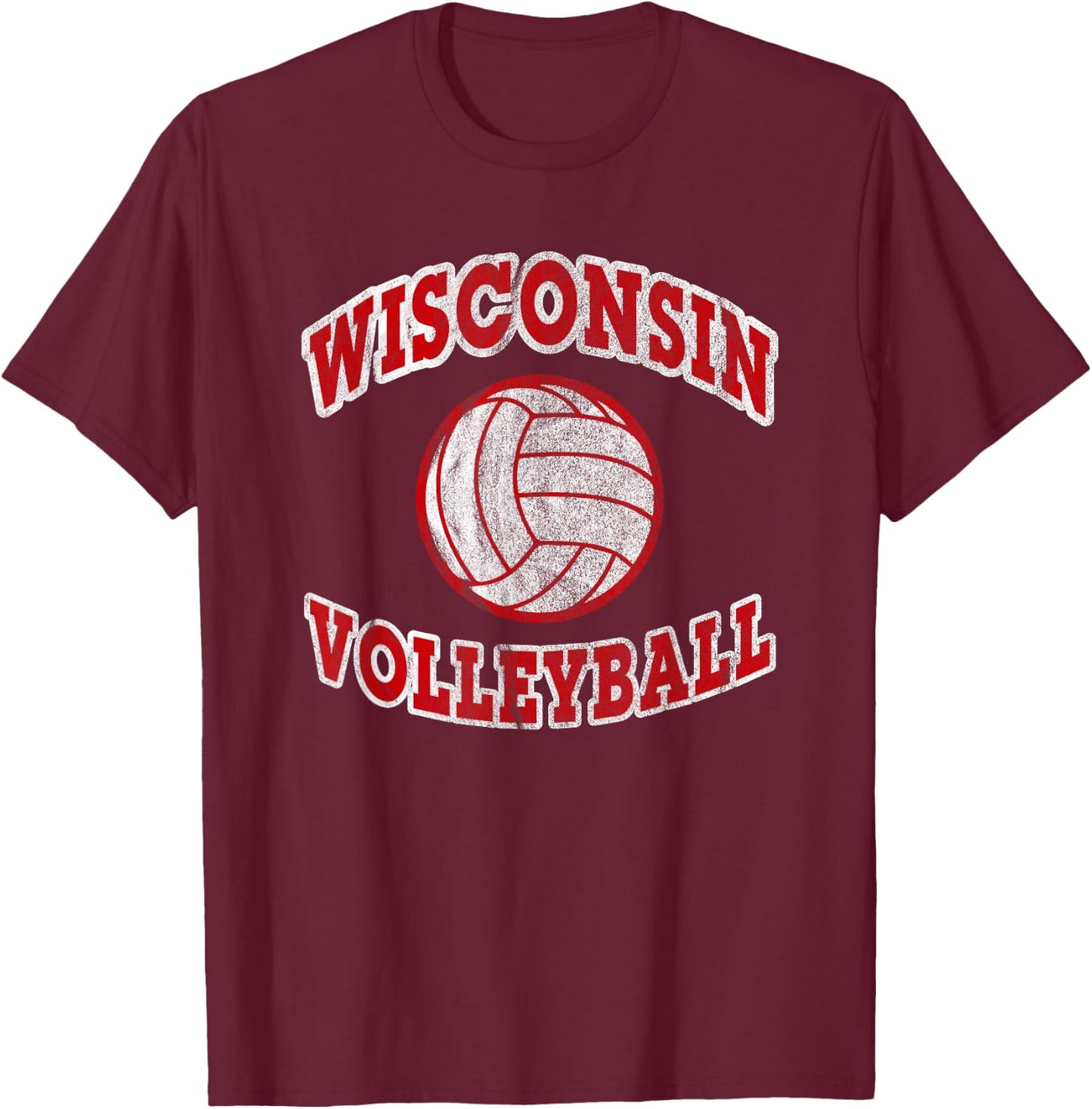 Wisconsin Volleyball Classic Style VIntage Distressed T-Shirt - T-Shirt | Maroon