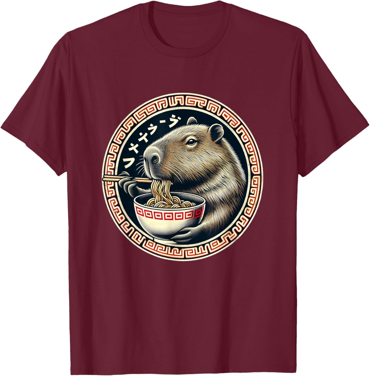 Capybara Ramen Rodent Kawaii Neko Japanese Noodles Aesthetic T-Shirt - T-Shirt | Maroon