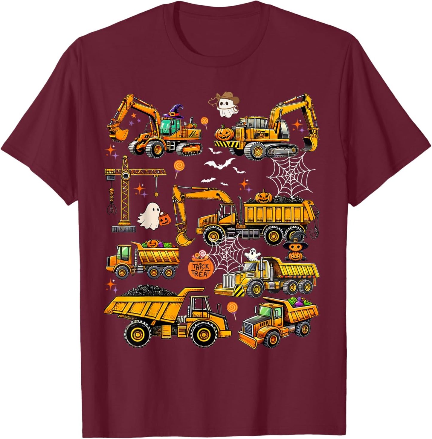 Halloween Construction Trucks Halloween Costume Boys Toddler T-Shirt - T-Shirt | Maroon