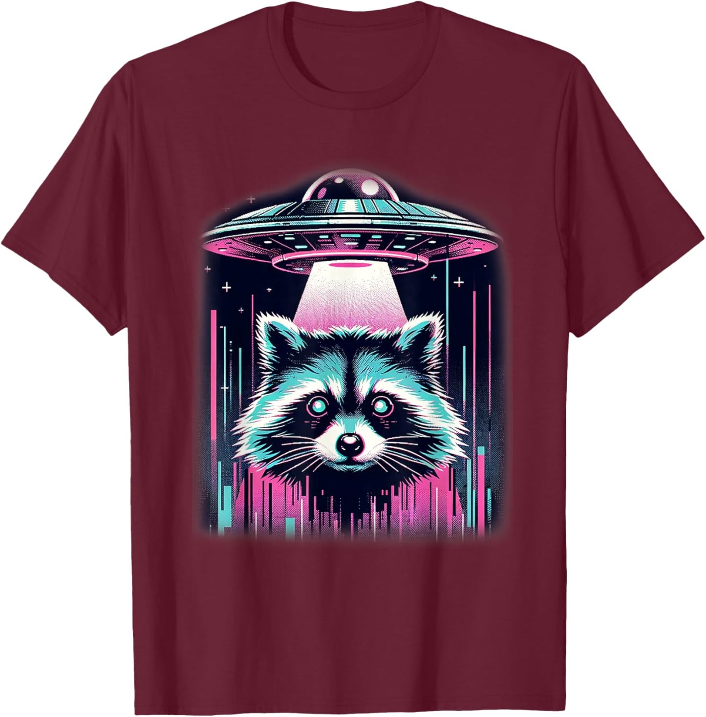 Raccoon UFO Shirt Vaporwave Aesthetic Alien Racoon Lover Kid T-Shirt - T-Shirt | Maroon