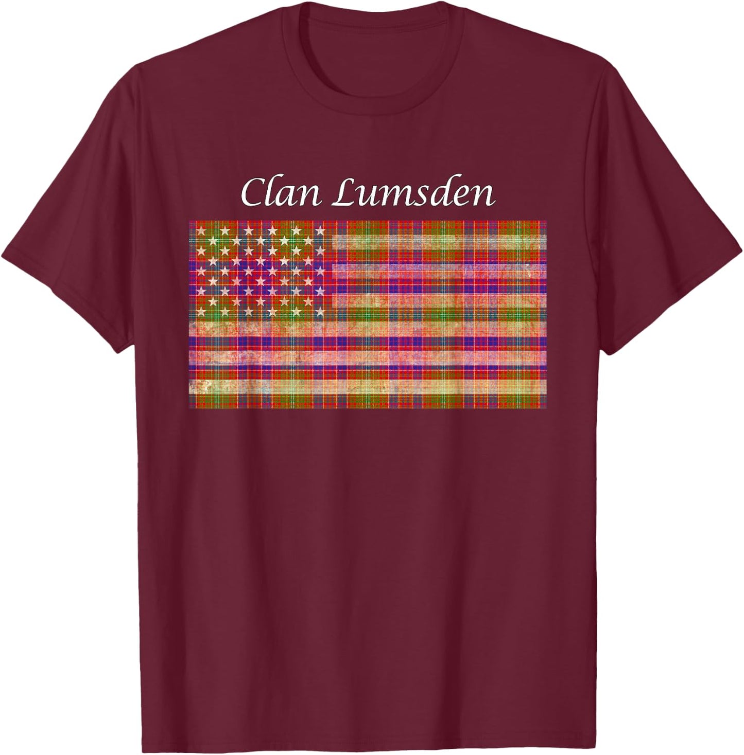 Clan Lumsden Scottish Tartan American Flag T-Shirt - T-Shirt | Maroon