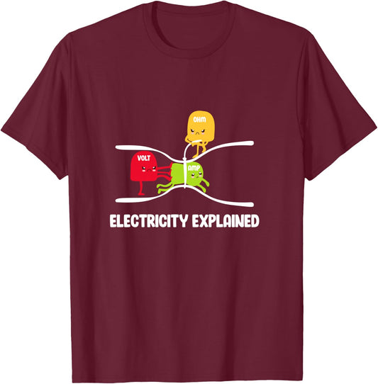 Electricity Explained Volt Ohm Amp Funny Electrician T-Shirt - T-Shirt | Maroon