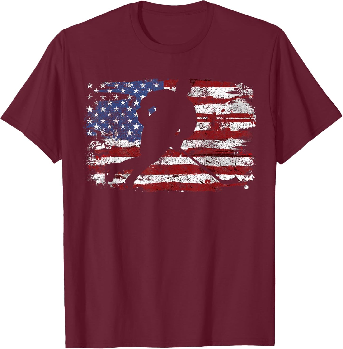 Ice Hockey Player USA American Flag 4th of July Gift T-Shirt - T-Shirt | Maroon