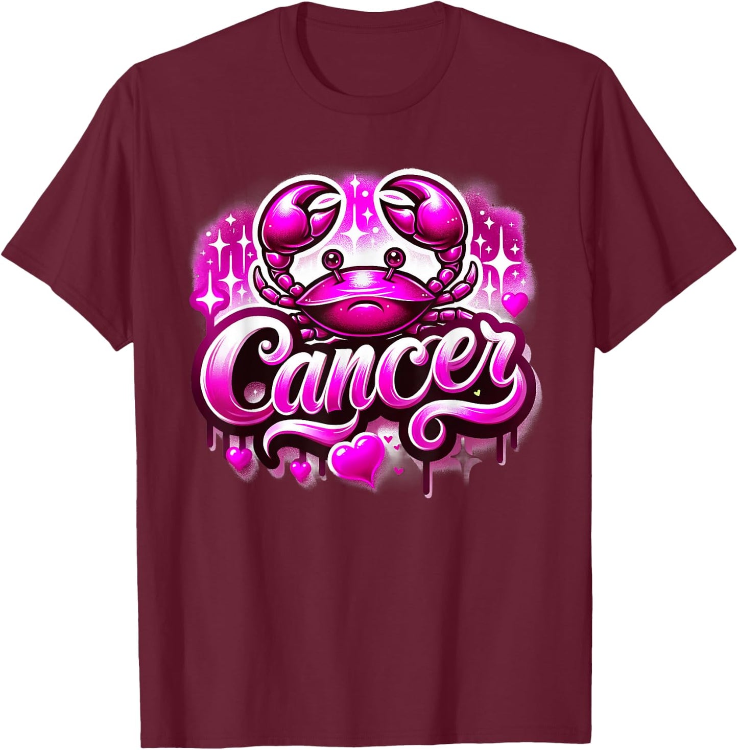 Pink Cancer Zodiac Star Sign T-Shirt - T-Shirt | Maroon
