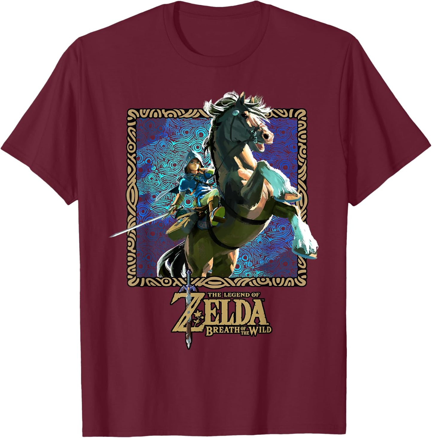 The Legend of Zelda Breath of The Wild Patterned Poster T-Shirt - T-Shirt | Maroon