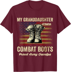My Granddaughter Wears Combat Boots Proud Army Grandpa T-Shirt - T-Shirt | Maroon