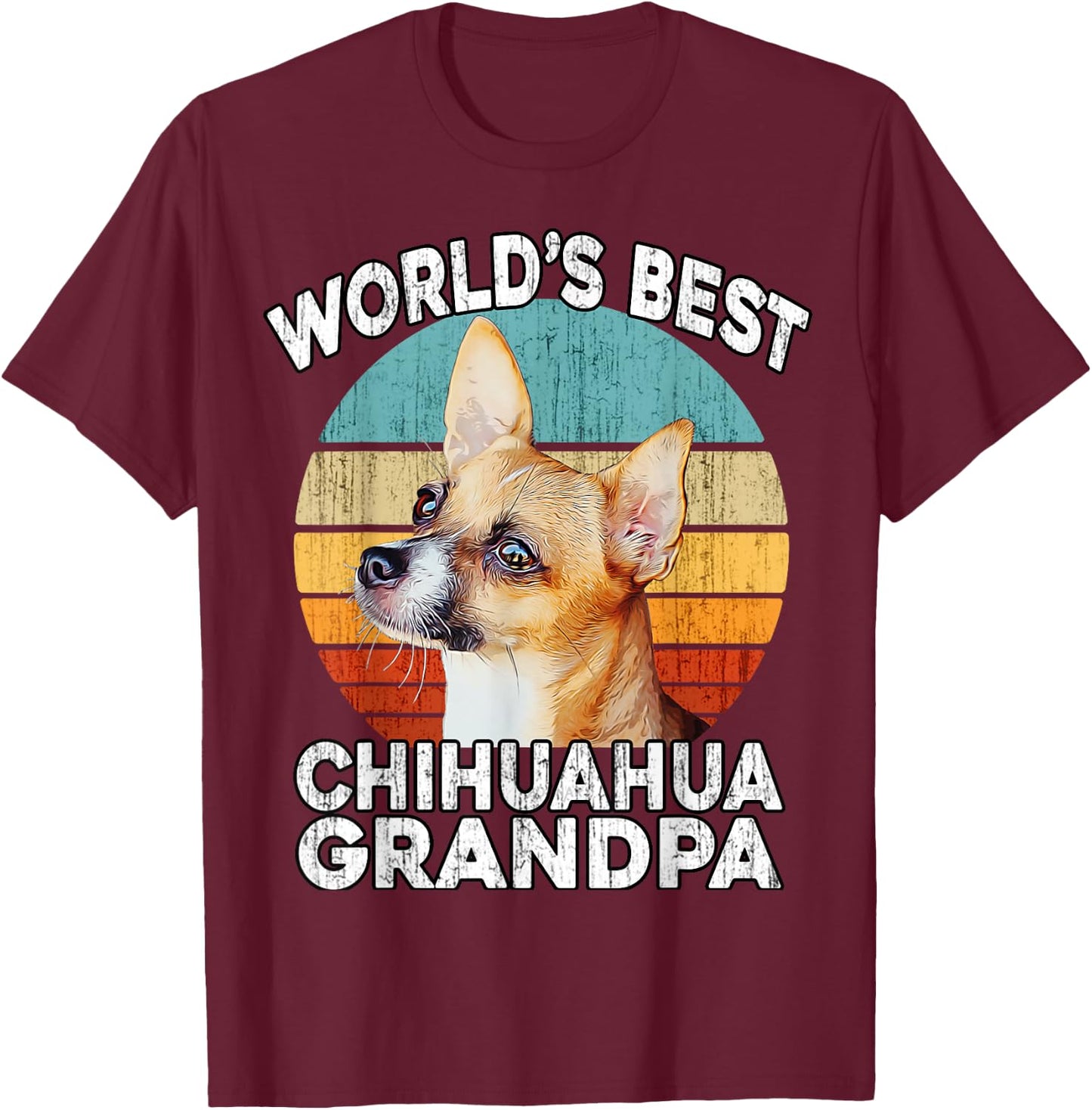 Chihuahua Grandpa Funny World's Best Chihuahua Grandpa Retro T-Shirt - T-Shirt | Maroon
