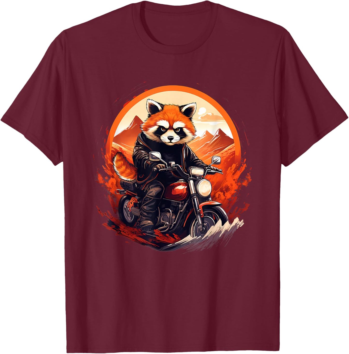 Biker Red Panda Riding Motorcycle T-Shirt - T-Shirt | Maroon
