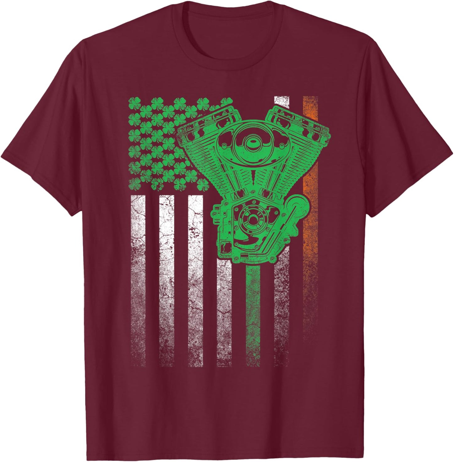 Motorcycle Biker Irish American Flag St. Patrick's Day Bike Kids Men T-Shirt - T-Shirt | Maroon