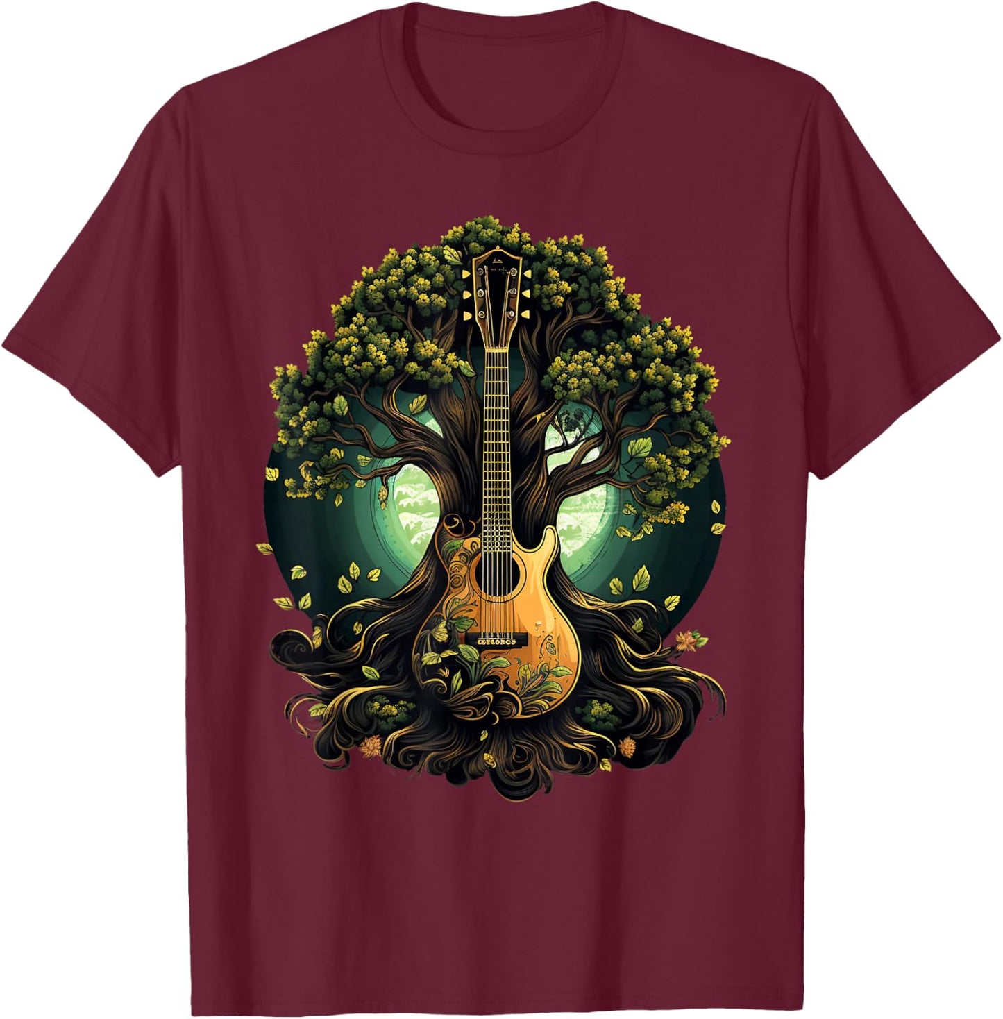 Acoustic Guitar Tree Of Life T-Shirt - T-Shirt | Maroon