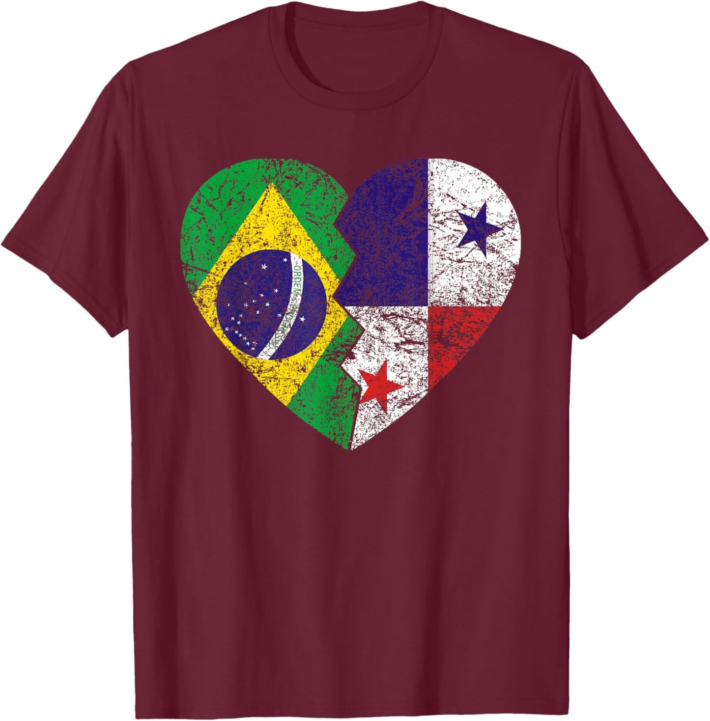 Panamanian Brazilian Flags Heart | Brazil Panama Roots T-Shirt - T-Shirt | Maroon