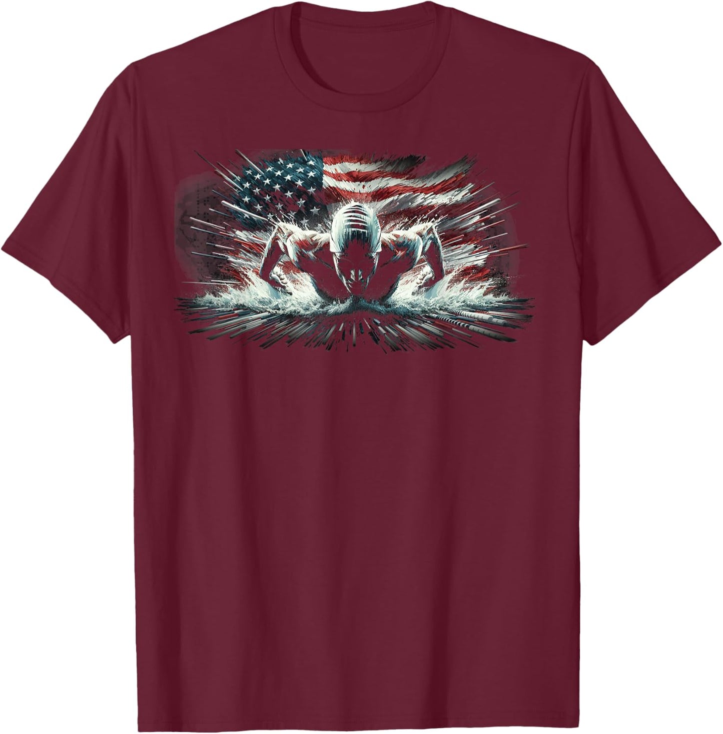 Vintage american flag swim swimmer funny swimming T-Shirt - T-Shirt | Maroon