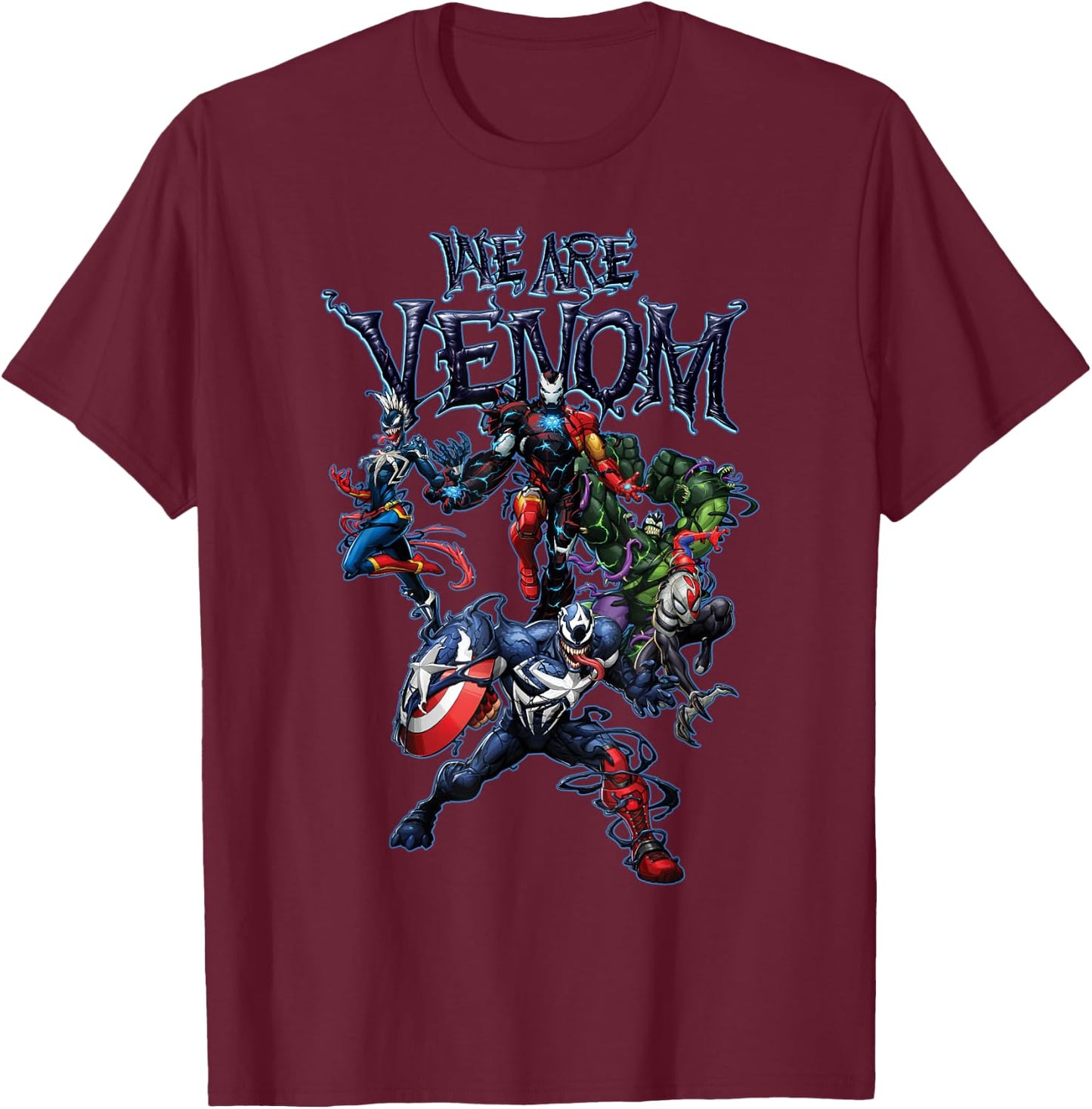 Marvel Spider-Man Maximum Venom Group Shot We are Venom T-Shirt - T-Shirt | Maroon