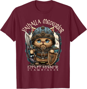 Nordic Norse Valhalla Viking Cat Warrior Men Kids T-Shirt - T-Shirt | Maroon