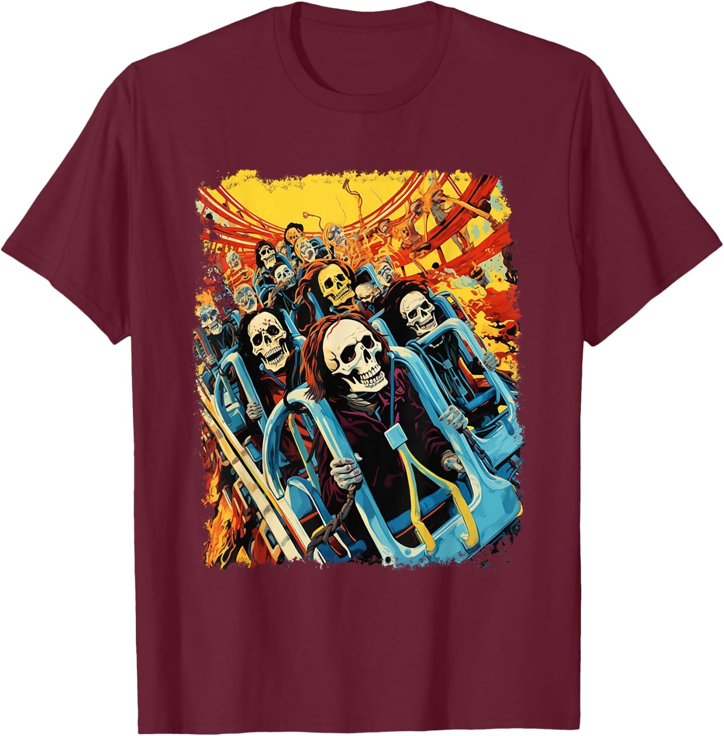 Skeleton Roller Coaster T-Shirt - T-Shirt | Maroon