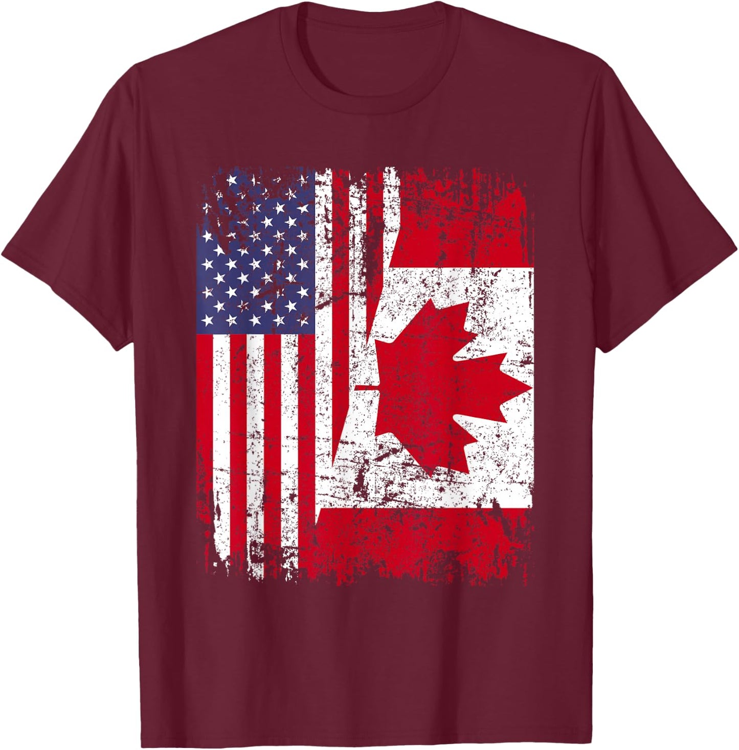 Canadian Roots | Half American Flag | Canada T-Shirt - T-Shirt | Maroon