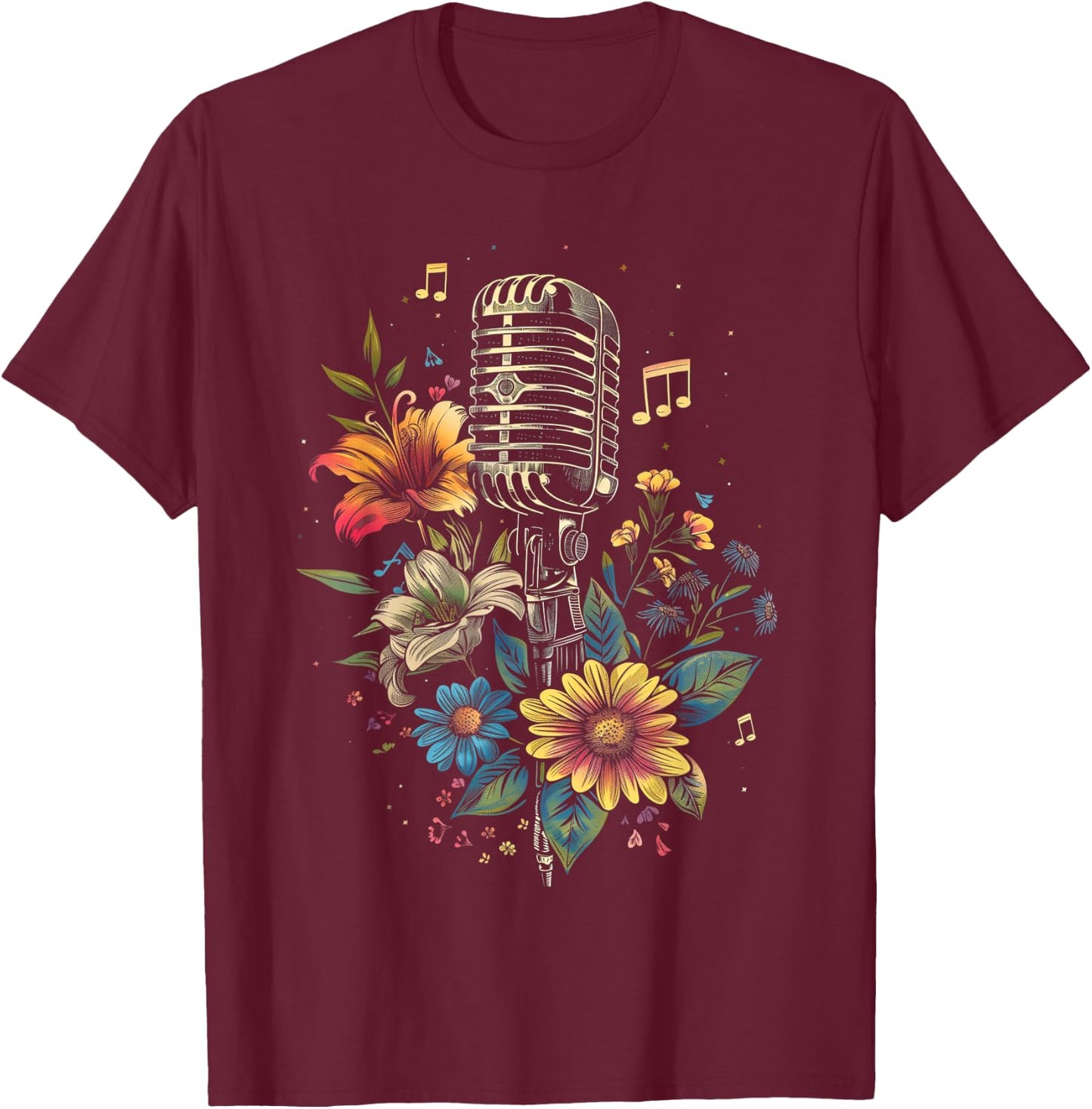 Singer Vintage Microphone Karaoke Vocalist Music Musician T-Shirt - T-Shirt | Maroon