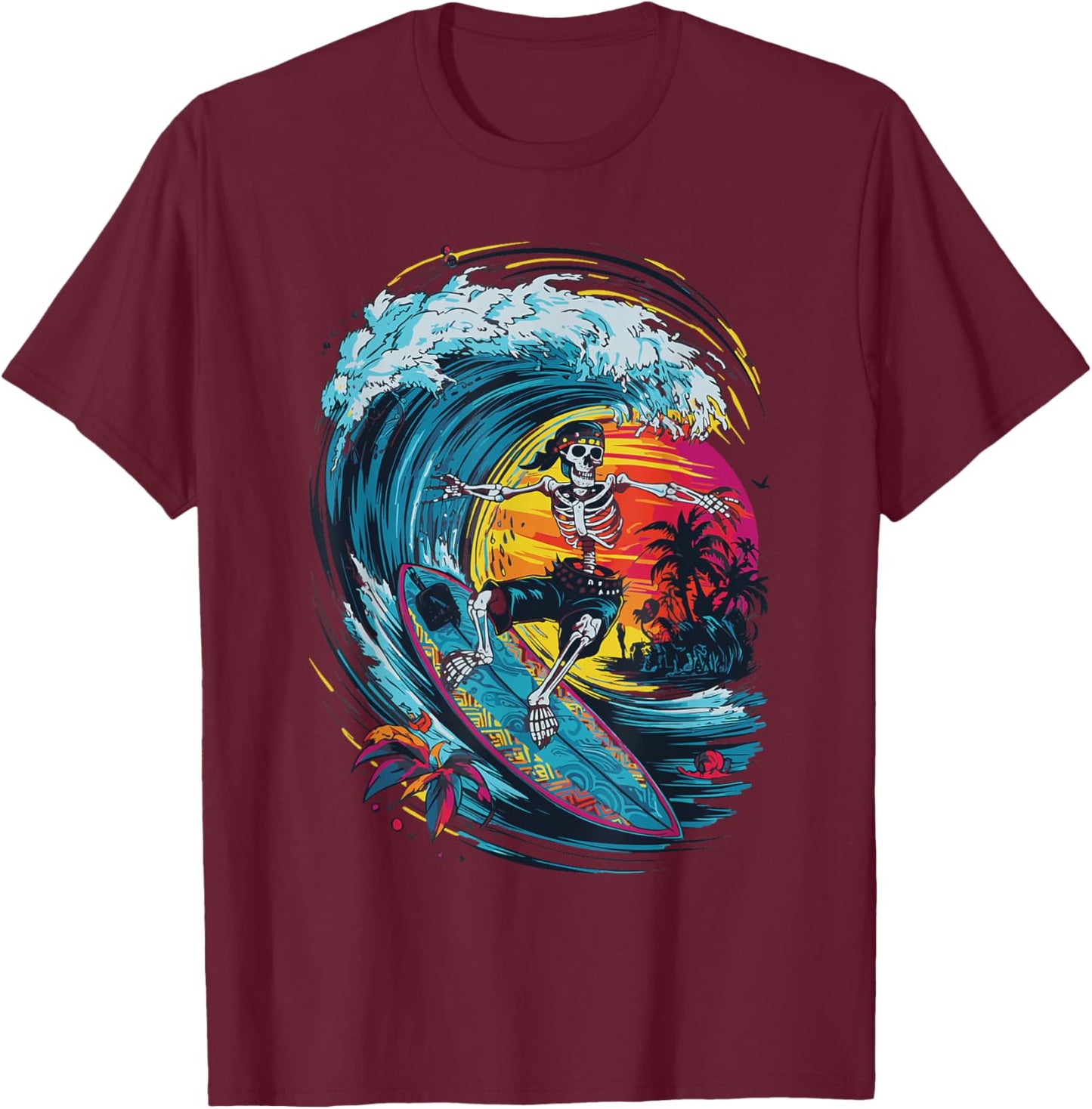 Skeleton Surfing T-Shirt - T-Shirt | Maroon