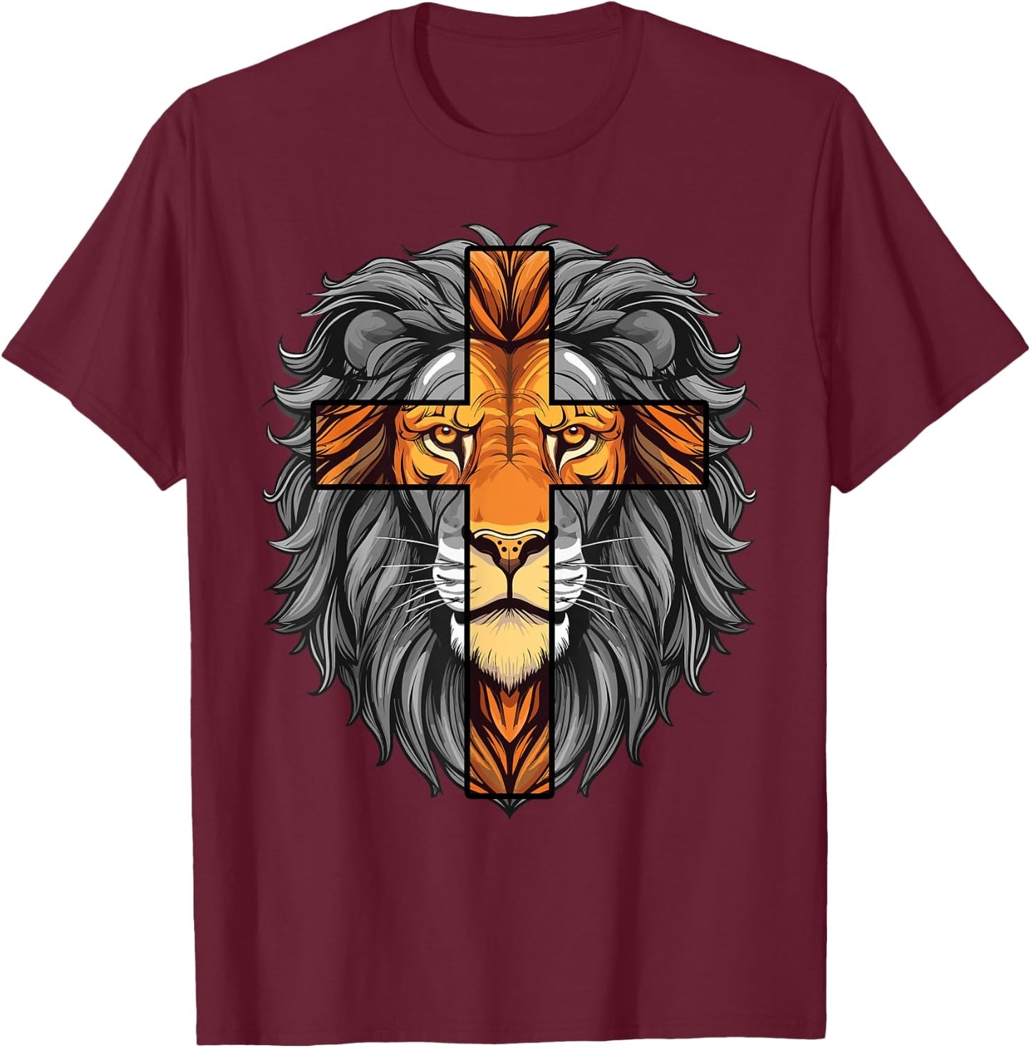 Lion of Judah Christian Cross of Jesus Christ T-Shirt - T-Shirt | Maroon