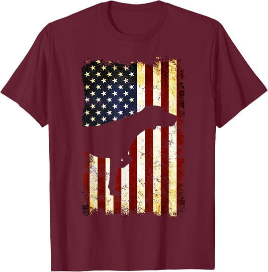 German Shorthaired Pointer Silhouette American Flag T-Shirt - T-Shirt | Maroon