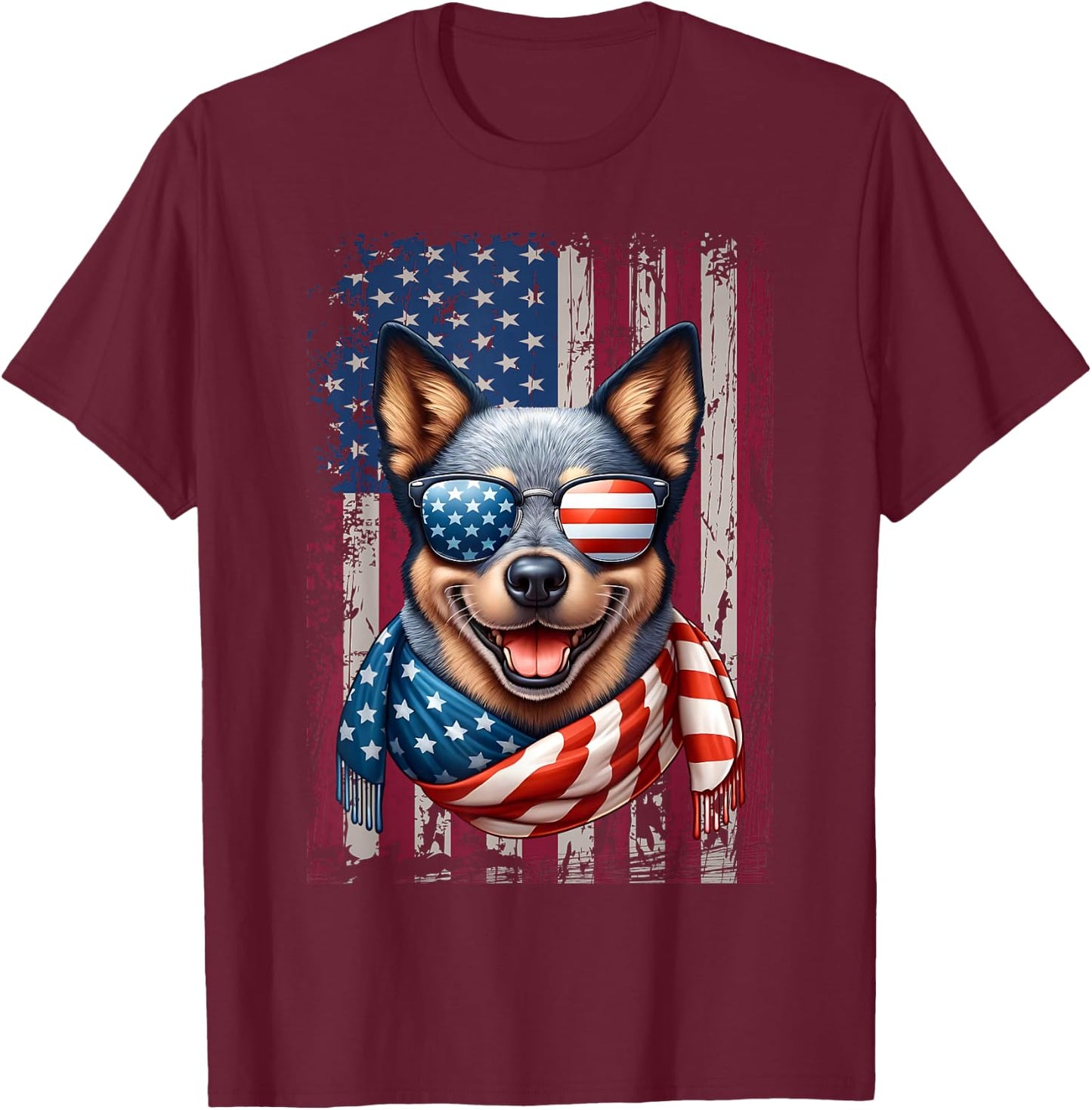 Australian Cattle Dog Lover US Flag 4th Of July Patriotic T-Shirt - T-Shirt | Maroon