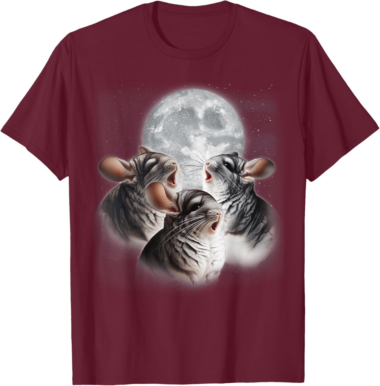3 Chinchilla Howling At The Moon Funny Chinchilla Lover Kids T-Shirt - T-Shirt | Maroon