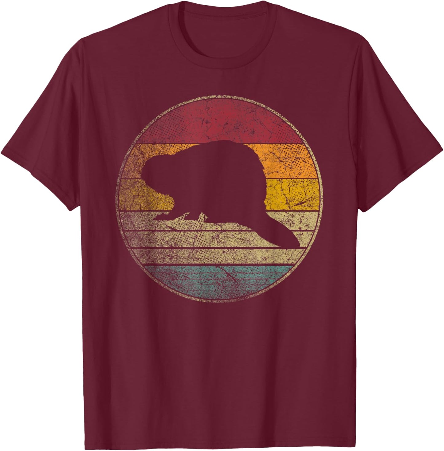 Beaver Nature Outdoors Vintage Distressed Retro Silhouette T-Shirt - T-Shirt | Maroon