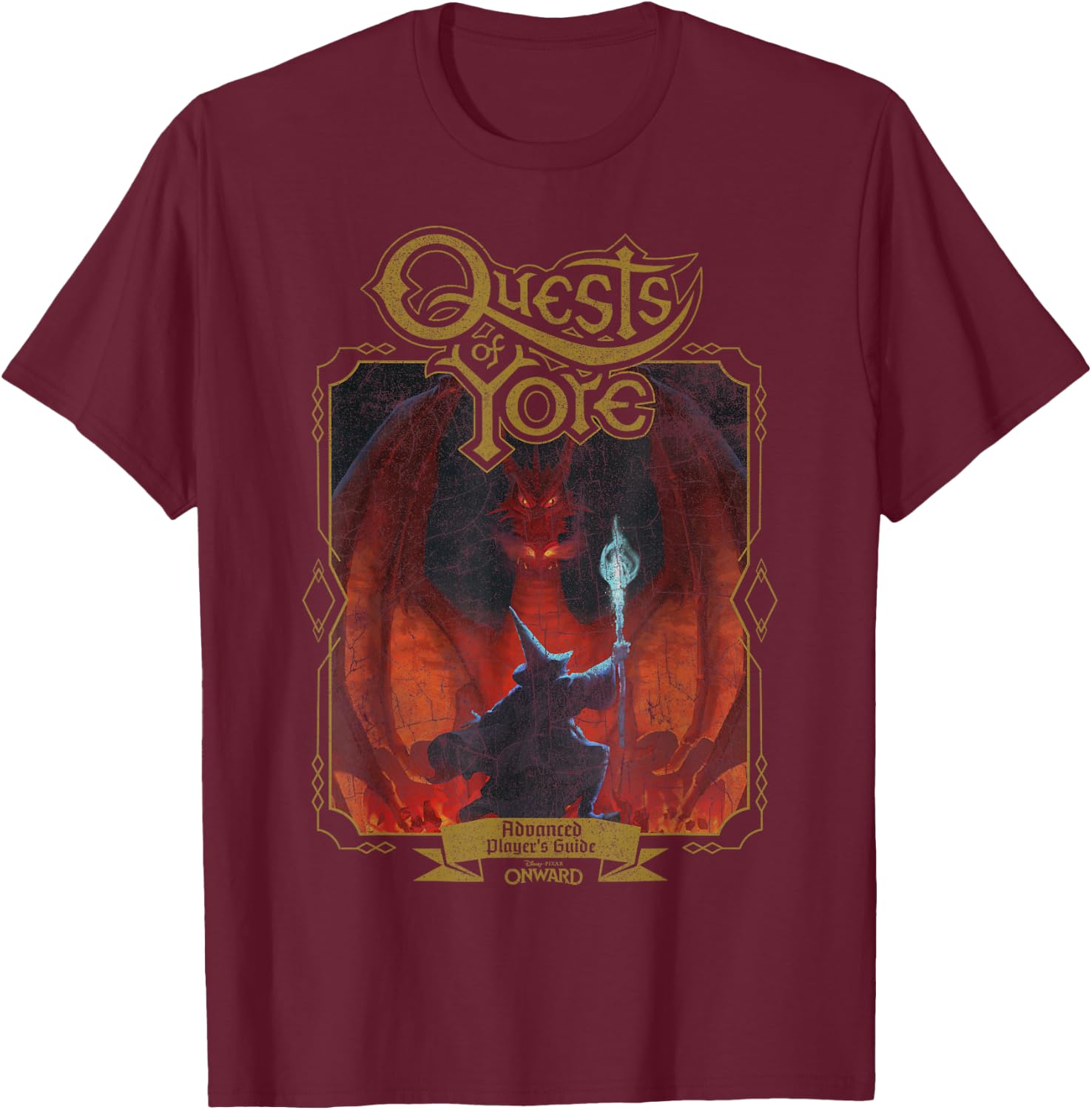 Disney Pixar Onward Quests Of Yore Advanced Player's Guide T-Shirt - T-Shirt | Maroon