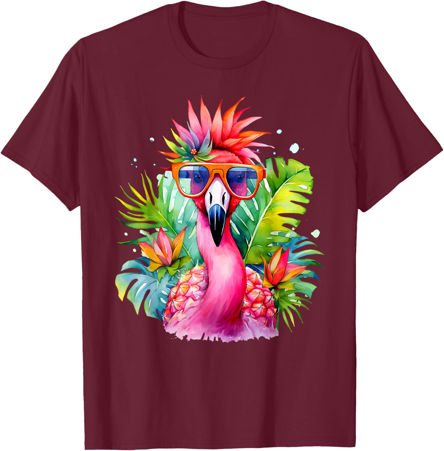 Pink Flamingo Party Tropical Bird with Sunglasses Holiday T-Shirt - T-Shirt | Maroon