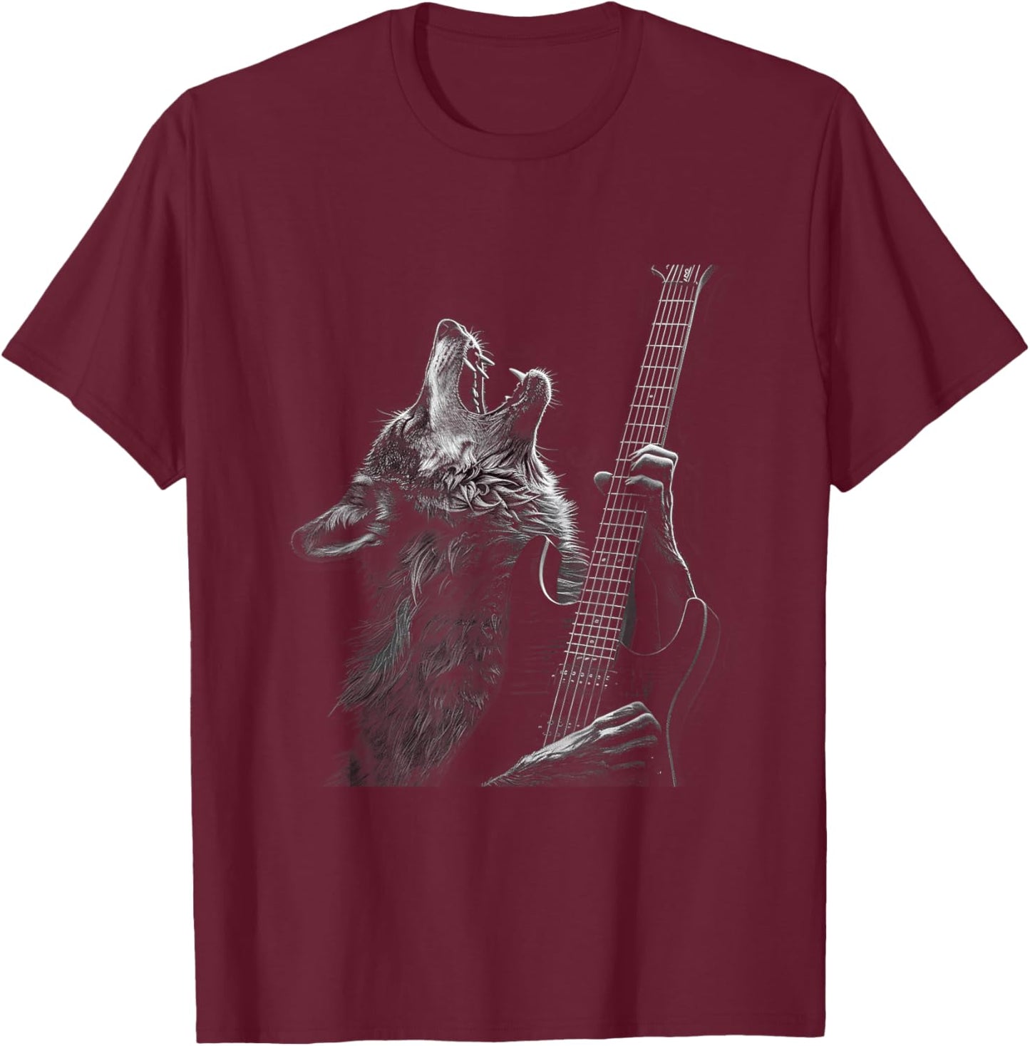 Wolf Playing Guitar Rock and Roll Rock Star Men Women Kid T-Shirt - T-Shirt | Maroon