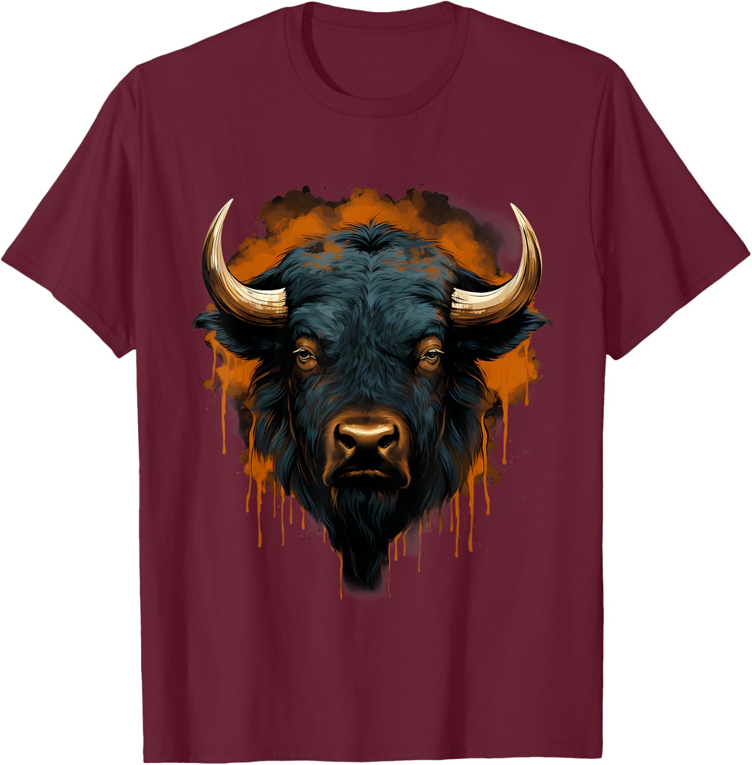 Bison Portrait Splash Buffalo Colorful Artwork Wildlife T-Shirt - T-Shirt | Maroon