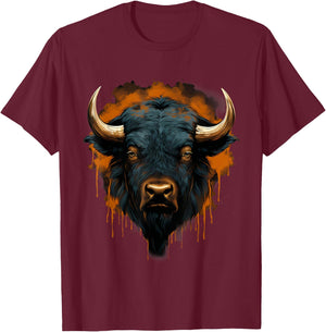 Bison Portrait Splash Buffalo Colorful Artwork Wildlife T-Shirt - T-Shirt | Maroon