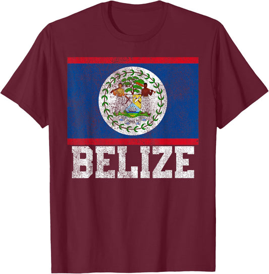 Belize Flag National Pride Roots Country Nation Souvenir T-Shirt - T-Shirt | Maroon