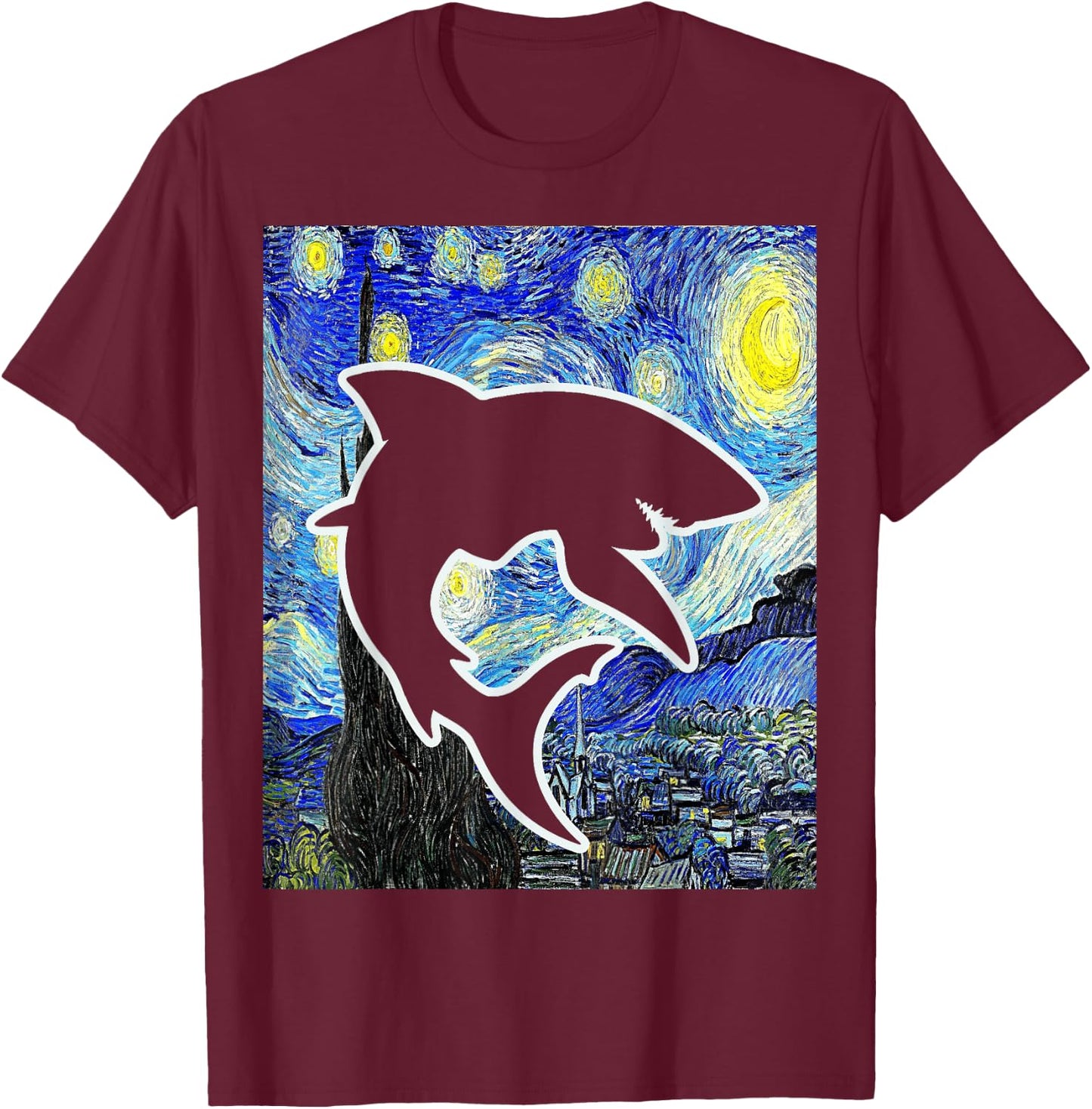Shark Starry Night Shark Lover Selachimorphaphile T-Shirt - T-Shirt | Maroon