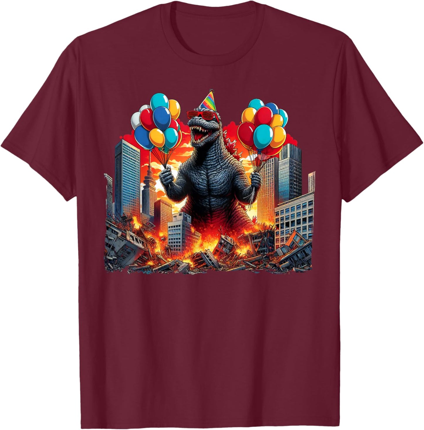 Kaiju Birthday Party Japanese Art Lovers Monster Movie Gifts T-Shirt - T-Shirt | Maroon
