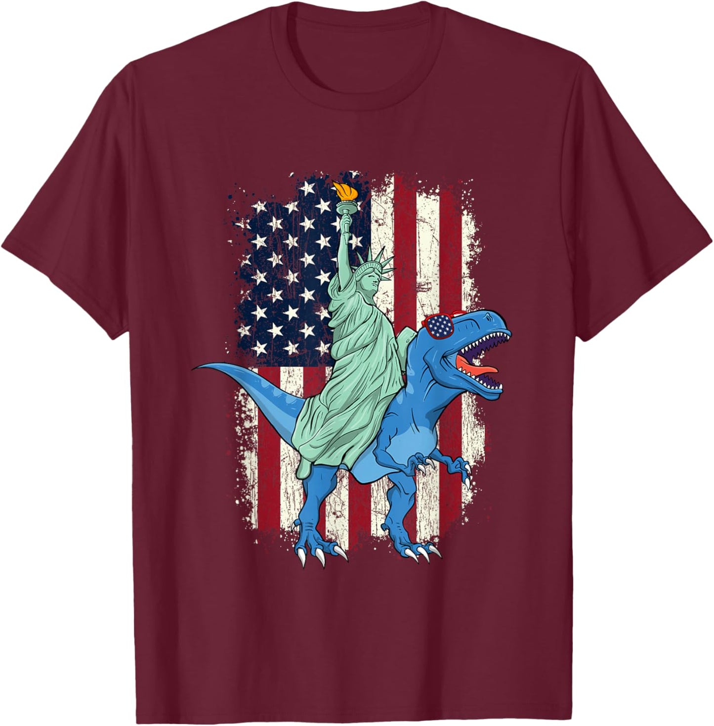 Statue Of Liberty Riding - USA American Flag 4th of July T-Shirt - T-Shirt | Maroon