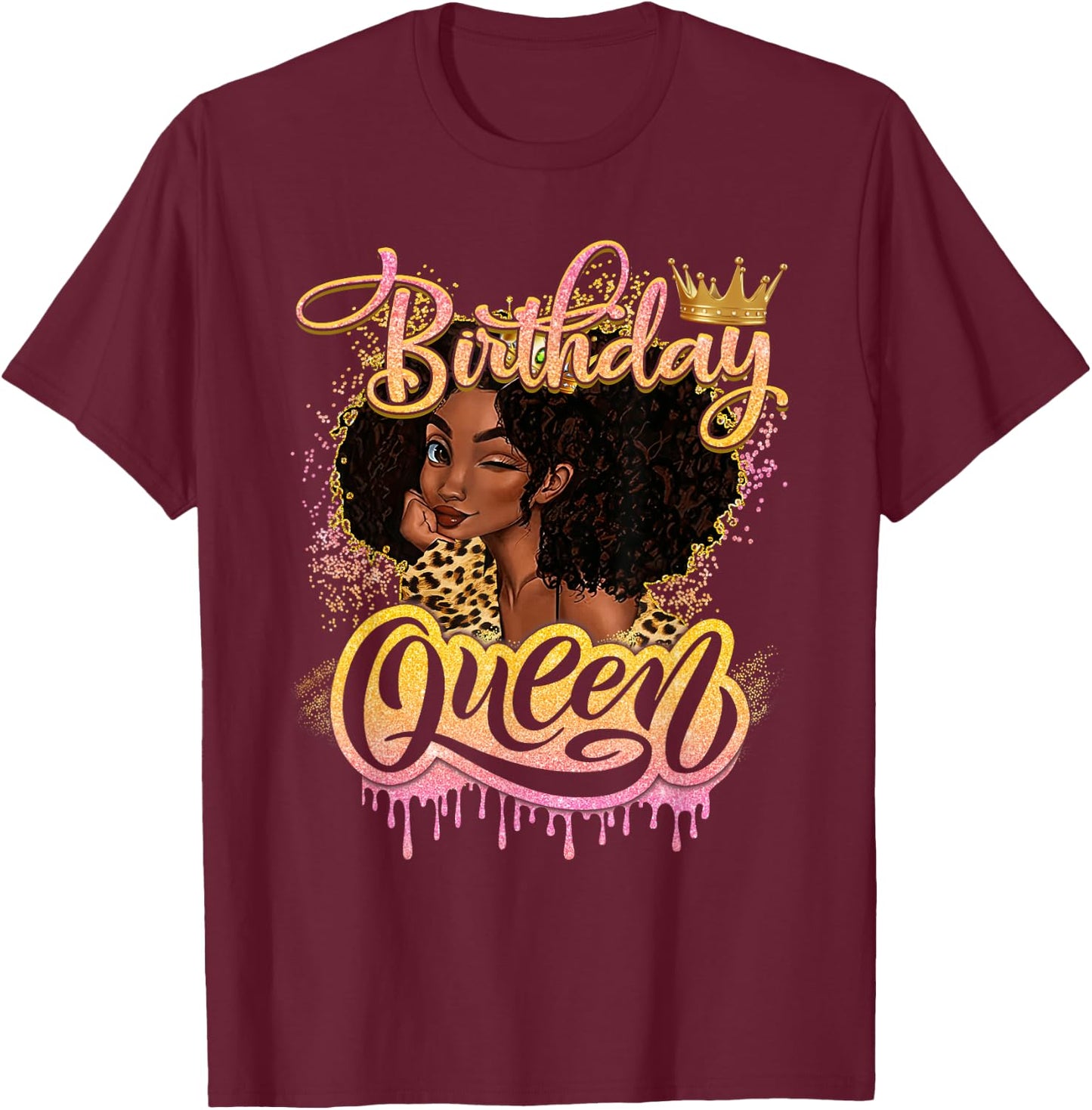 Melanin Birthday African American Afro Girls Women T-Shirt - T-Shirt | Maroon