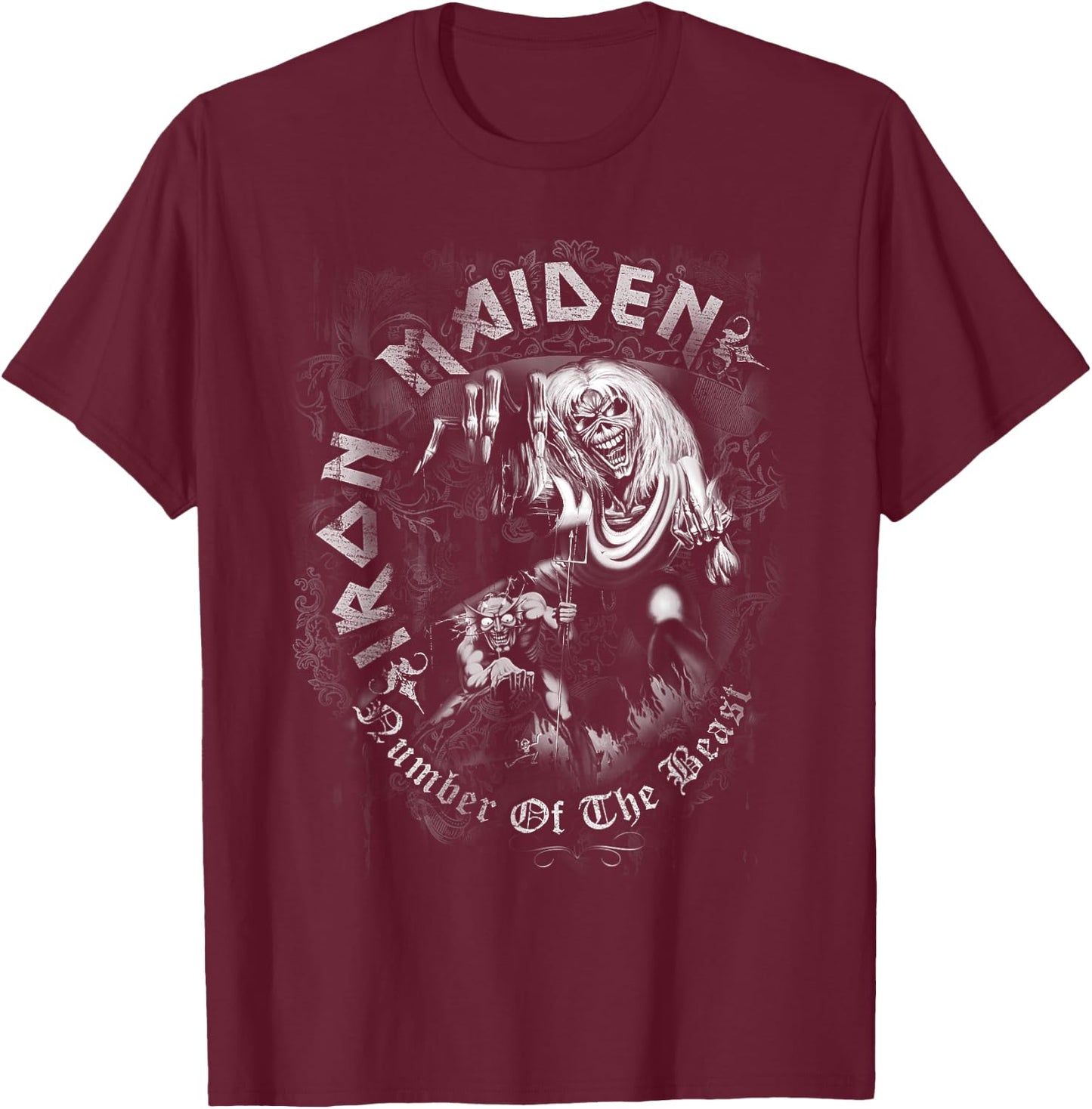Iron Maiden - Number of the Beast Greyscale T-Shirt - T-Shirt | Maroon