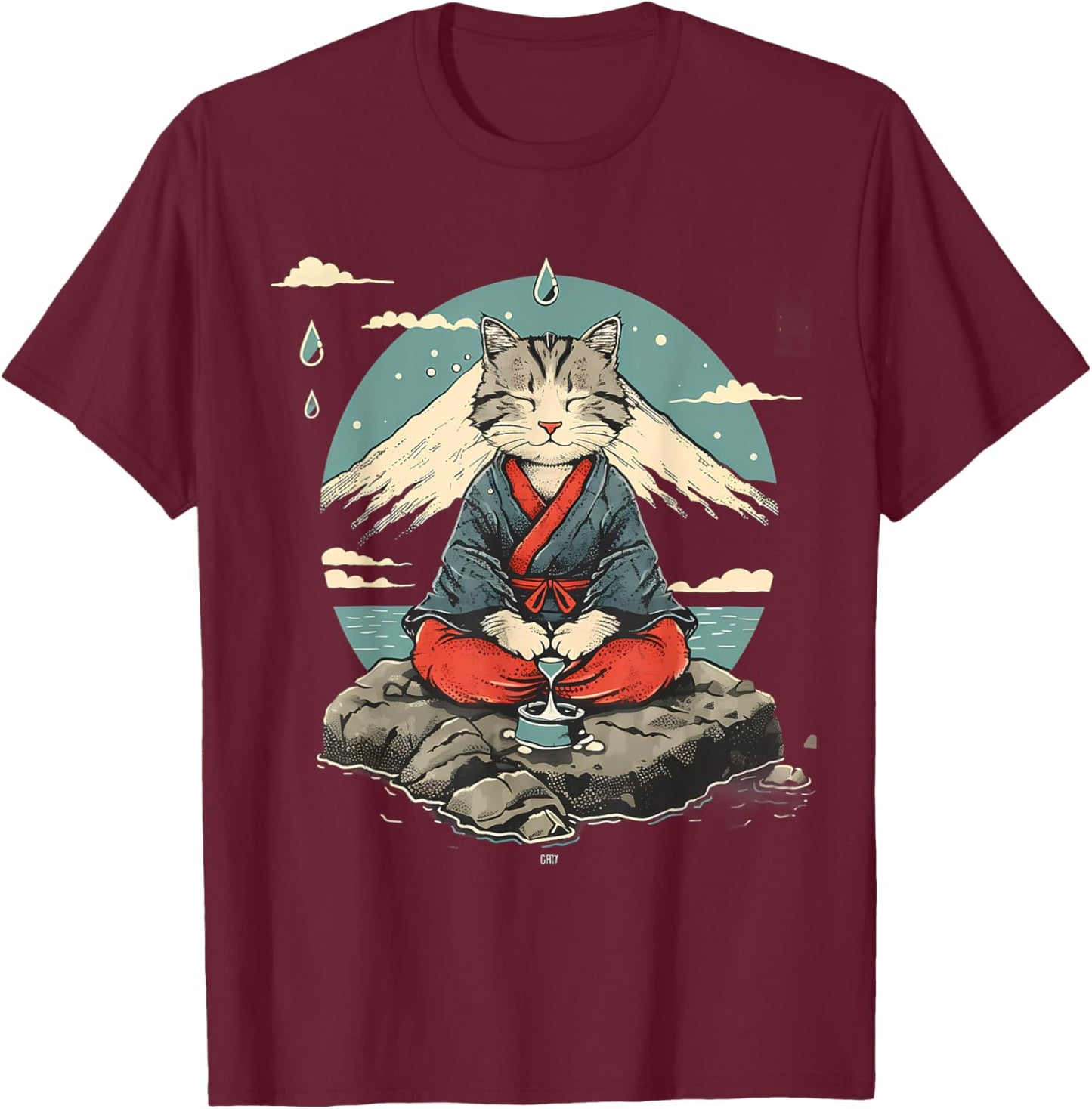 Cat Meditation Mountain Yoga Buddhist Zen Buddha Hindu Men Women Girls Kids T-Shirt - T-Shirt | Maroon