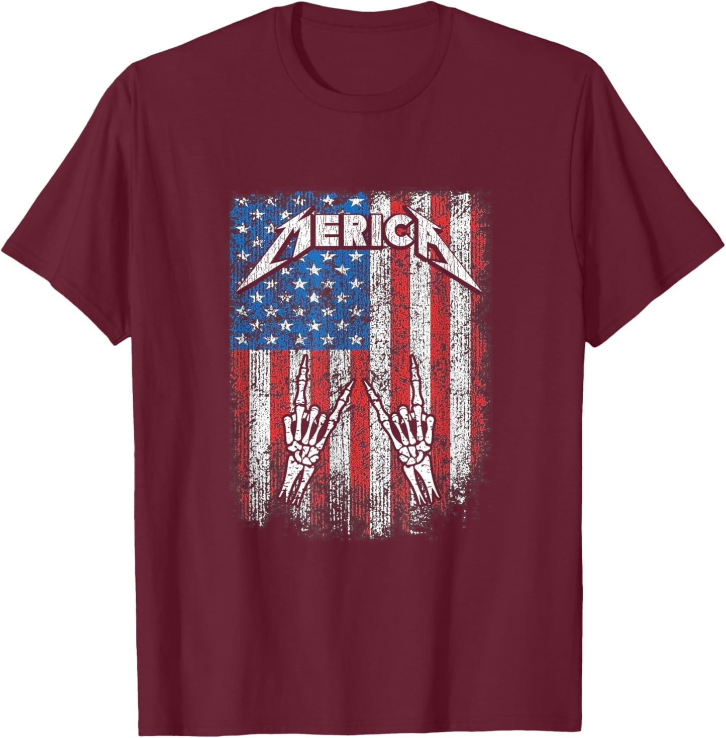 Rock Sign Heavy Metal 4th of July Us Flag Merica T-Shirt - T-Shirt | Maroon