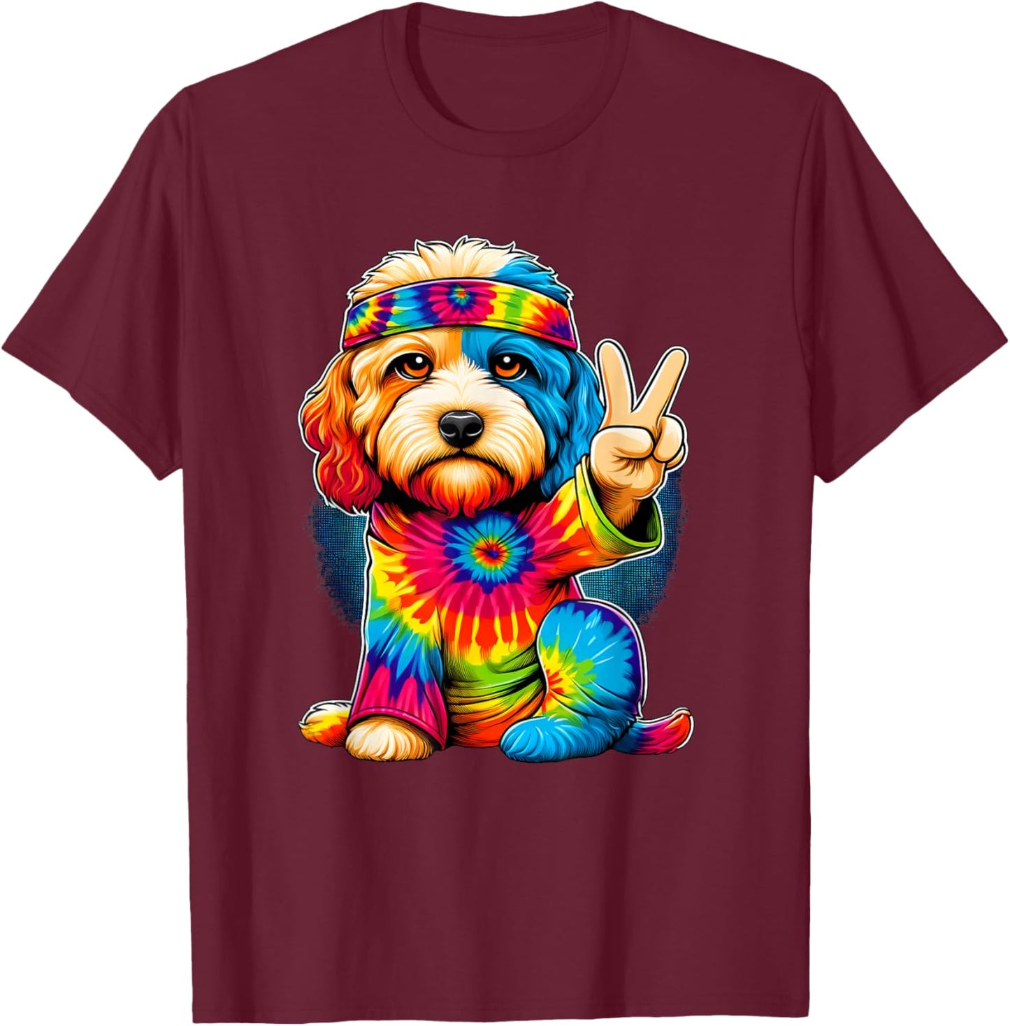 Peace Sign Tie Dye Cavapoo dog T-Shirt - T-Shirt | Maroon