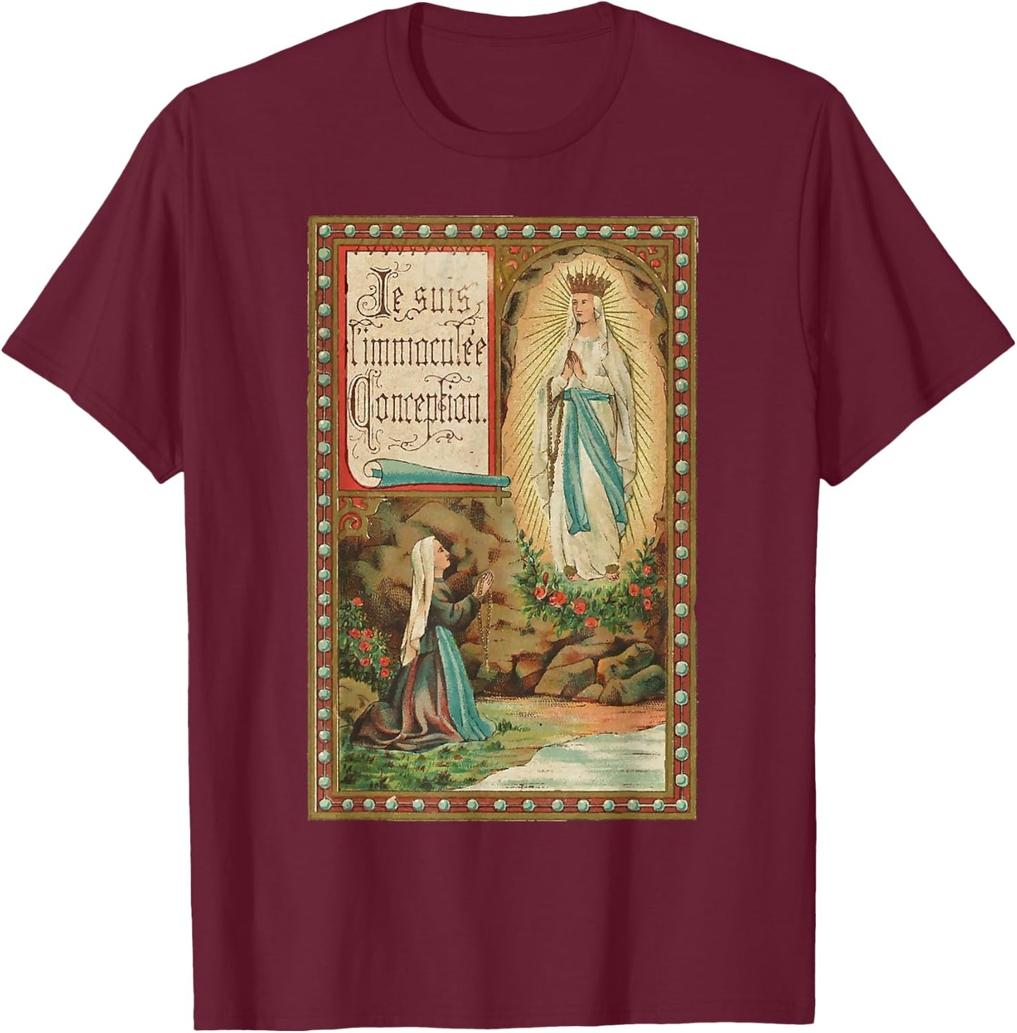 Immaculate Conception of Our Lady Lourdes T-Shirt - T-Shirt | Maroon