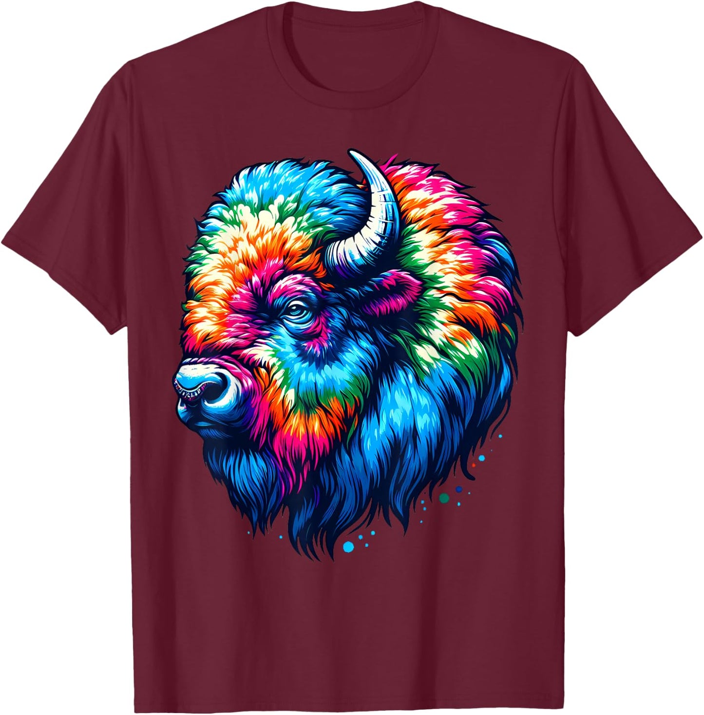 Cool Bison Spirit Animal Illustration Tie Dye Art T-Shirt - T-Shirt | Maroon