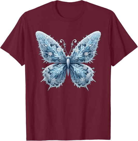 Ice Snow Flakes Butterfly Beautiful Butterflies T-Shirt - T-Shirt | Maroon