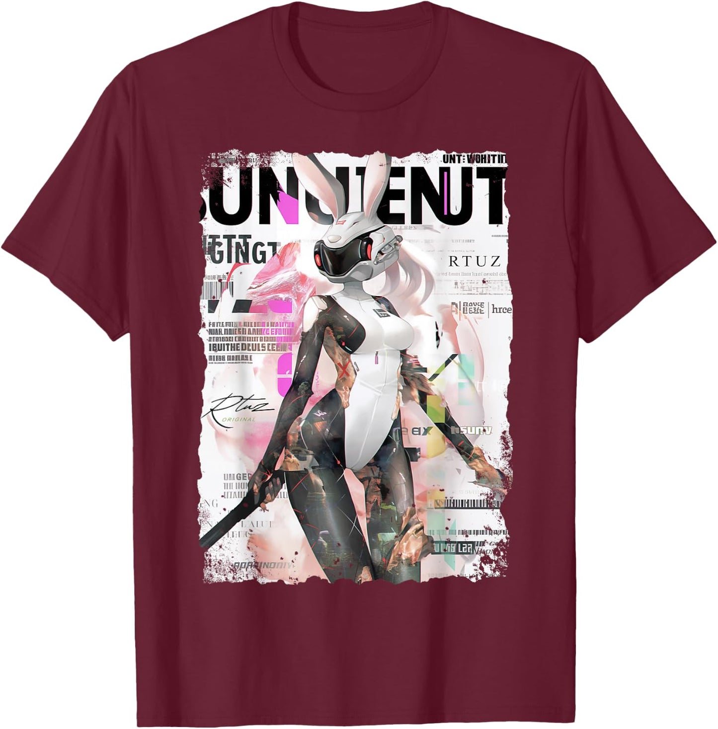 Magazine Cover Vintage Girl Bunny Collage Sexy Model Pin-Up T-Shirt - T-Shirt | Maroon