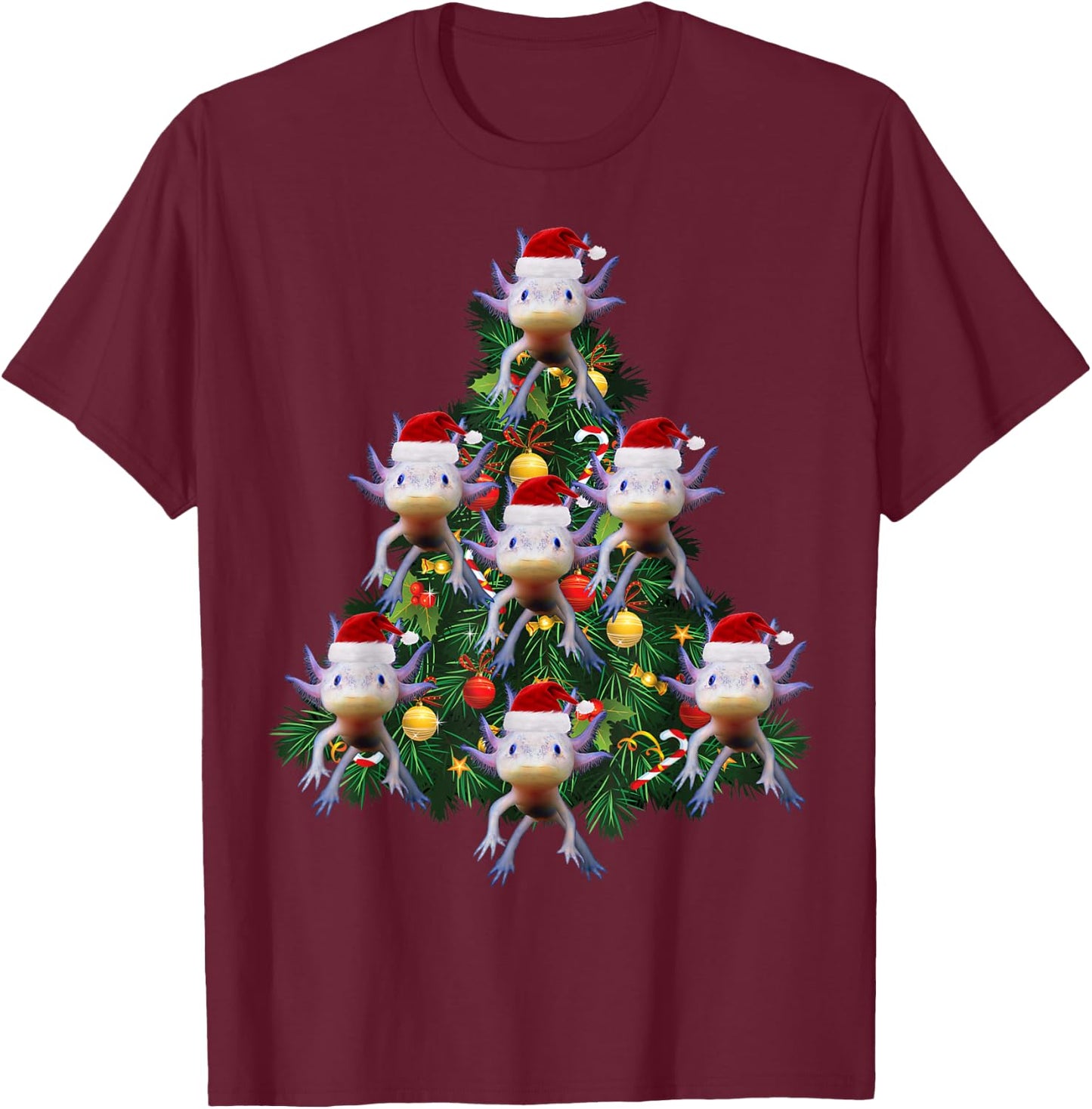 Axolotl Christmas Tree Edition: Gift Axolotl Lovers T-Shirt - T-Shirt | Maroon