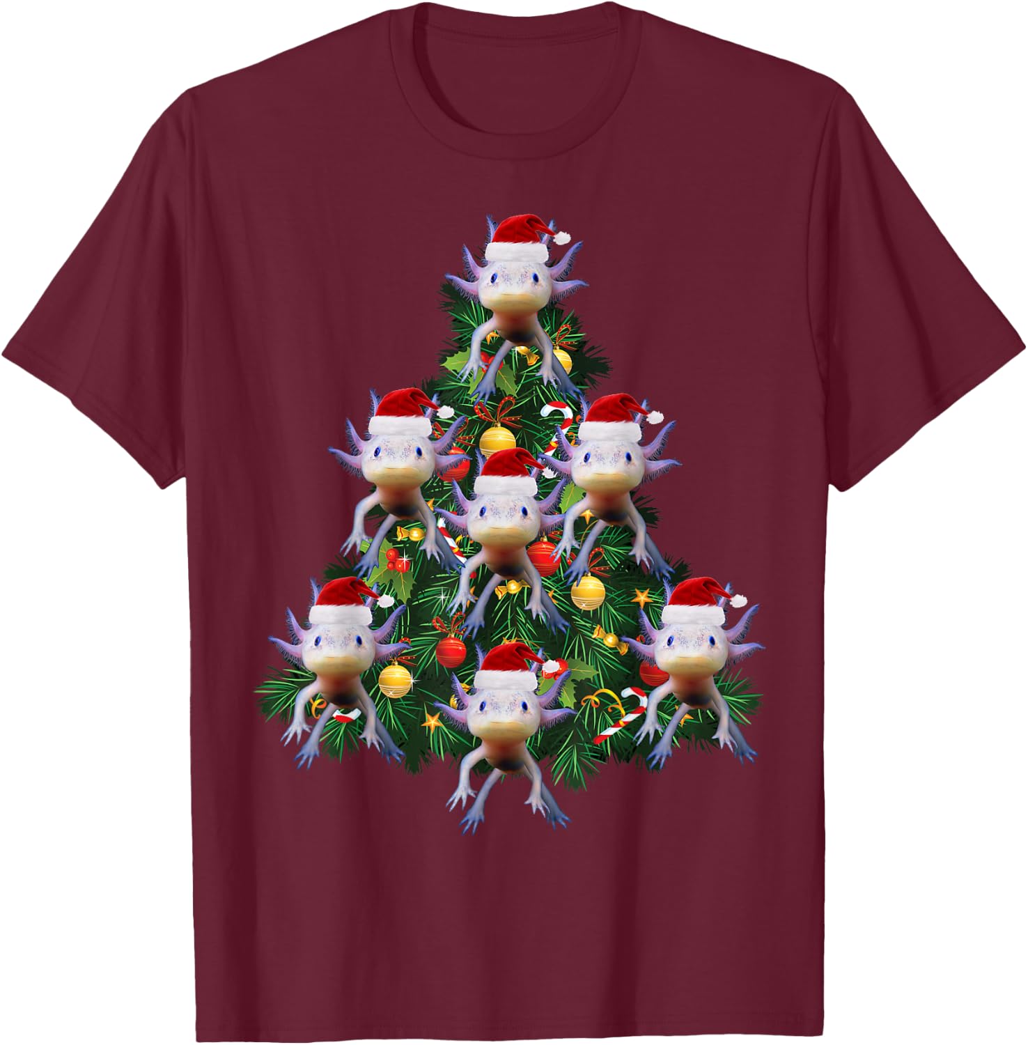 Axolotl Christmas Tree Edition: Gift Axolotl Lovers T-Shirt - T-Shirt | Maroon