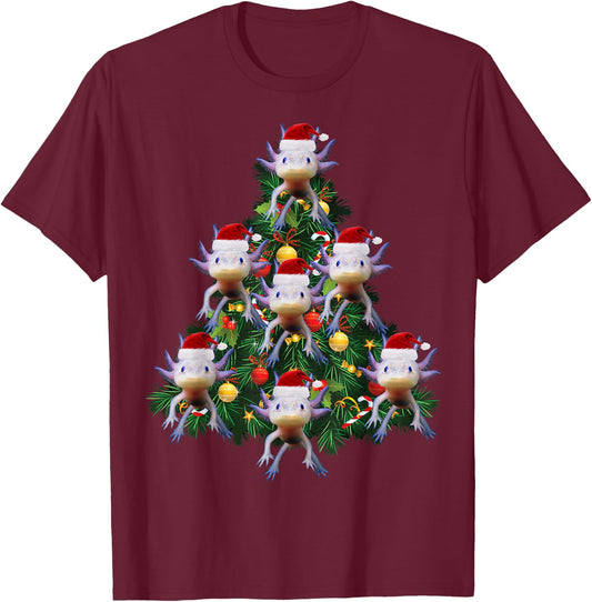 Axolotl Christmas Tree Edition: Gift Axolotl Lovers T-Shirt - T-Shirt | Maroon
