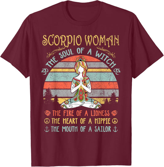 Scorpio Woman The Soul Of A Witch Vintage Birthday T-Shirt - T-Shirt | Maroon